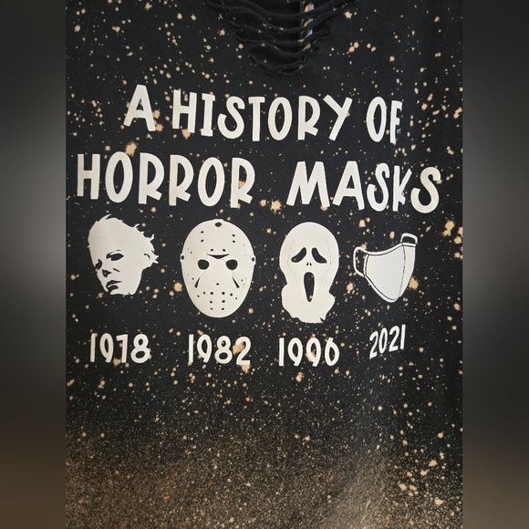 Custom Bleach Dyed Horror Mask History Tee | Distressed Cutout | Size XL - Picture 2 of 5